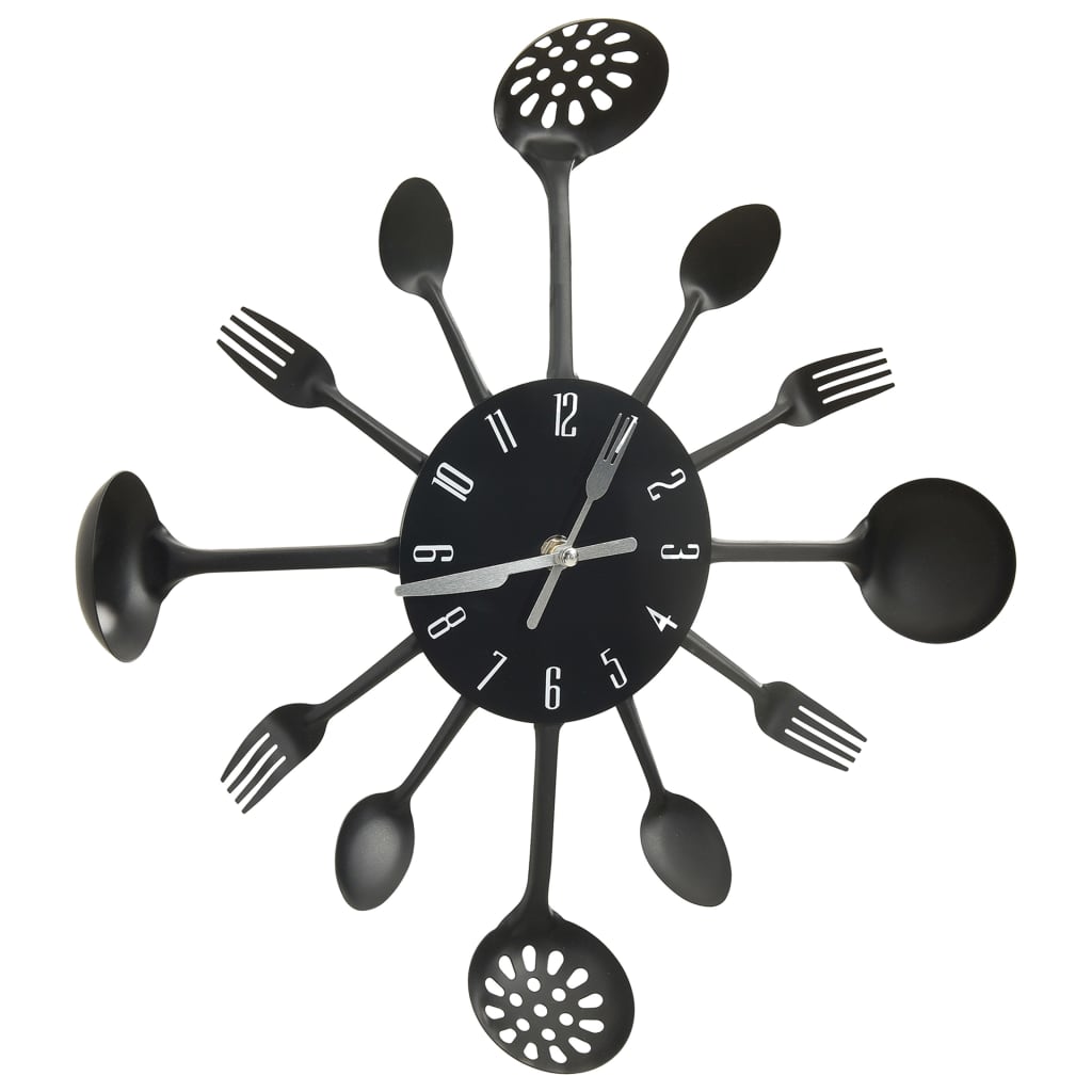 Vidaxl Wand Clock Läffel-an-Fork 40 cm Aluminium schwaarz