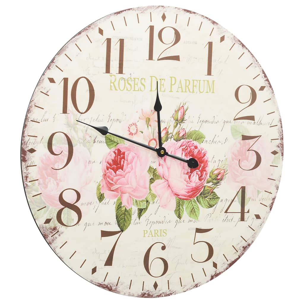 Vidaxl Clock Wall Style vintage 60 cm Fleurs