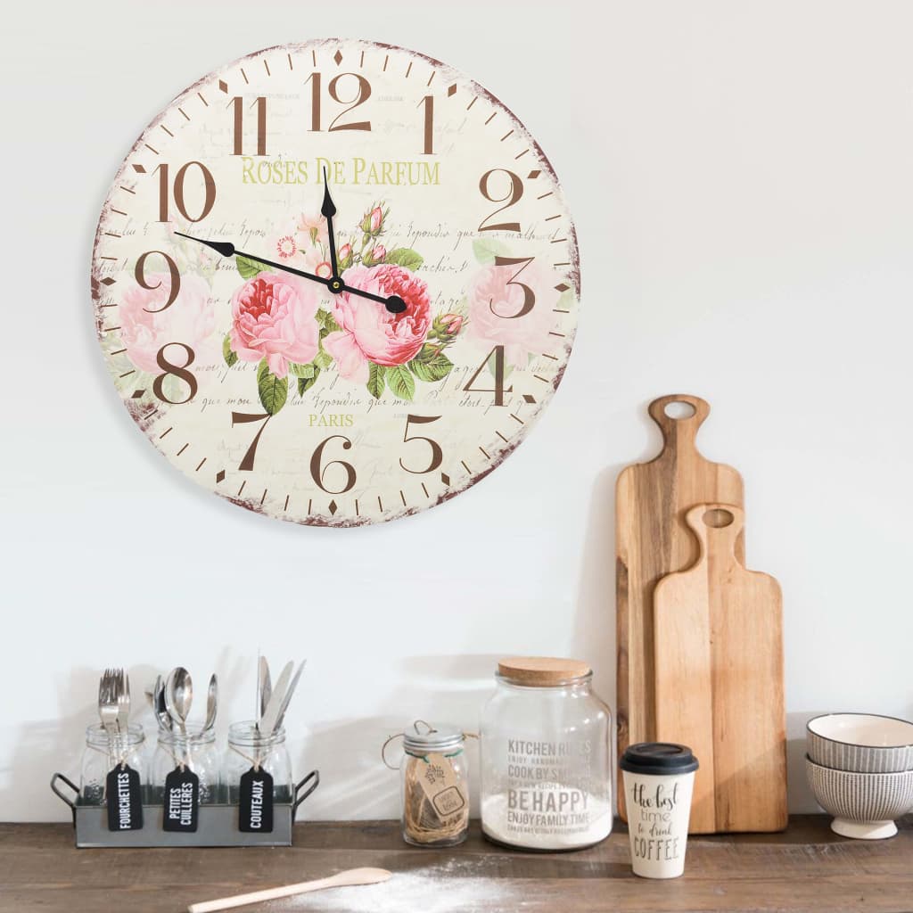 Vidaxl Clock Wall Style vintage 60 cm Fleurs