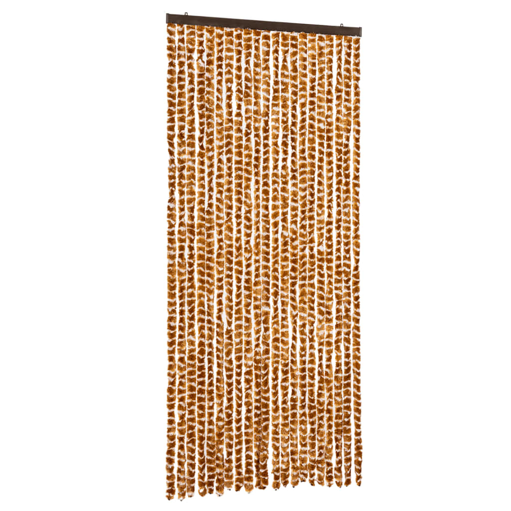 Cortina de mosca Vidaxl 90x220 cm chenille ocre y blanco