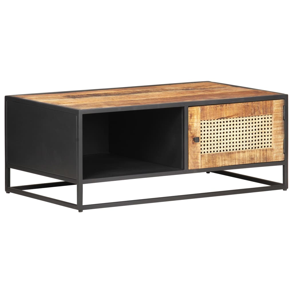Vidaxl salontafel 90x50x35 cm ruw mangohout en natuurlijk riet