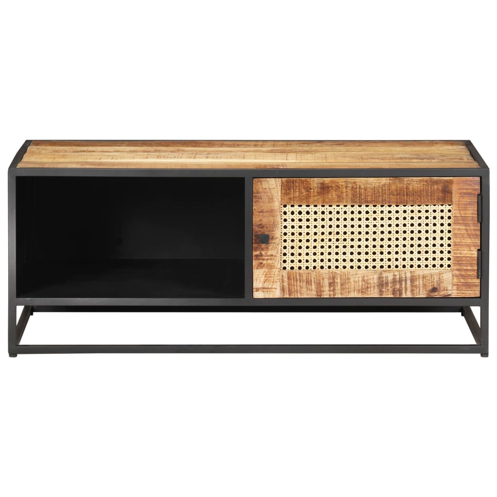 Vidaxl salontafel 90x50x35 cm ruw mangohout en natuurlijk riet