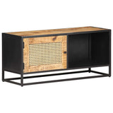 Vidaxl tv-meubel 90x30x40 cm ruw mangohout en natuurlijk riet