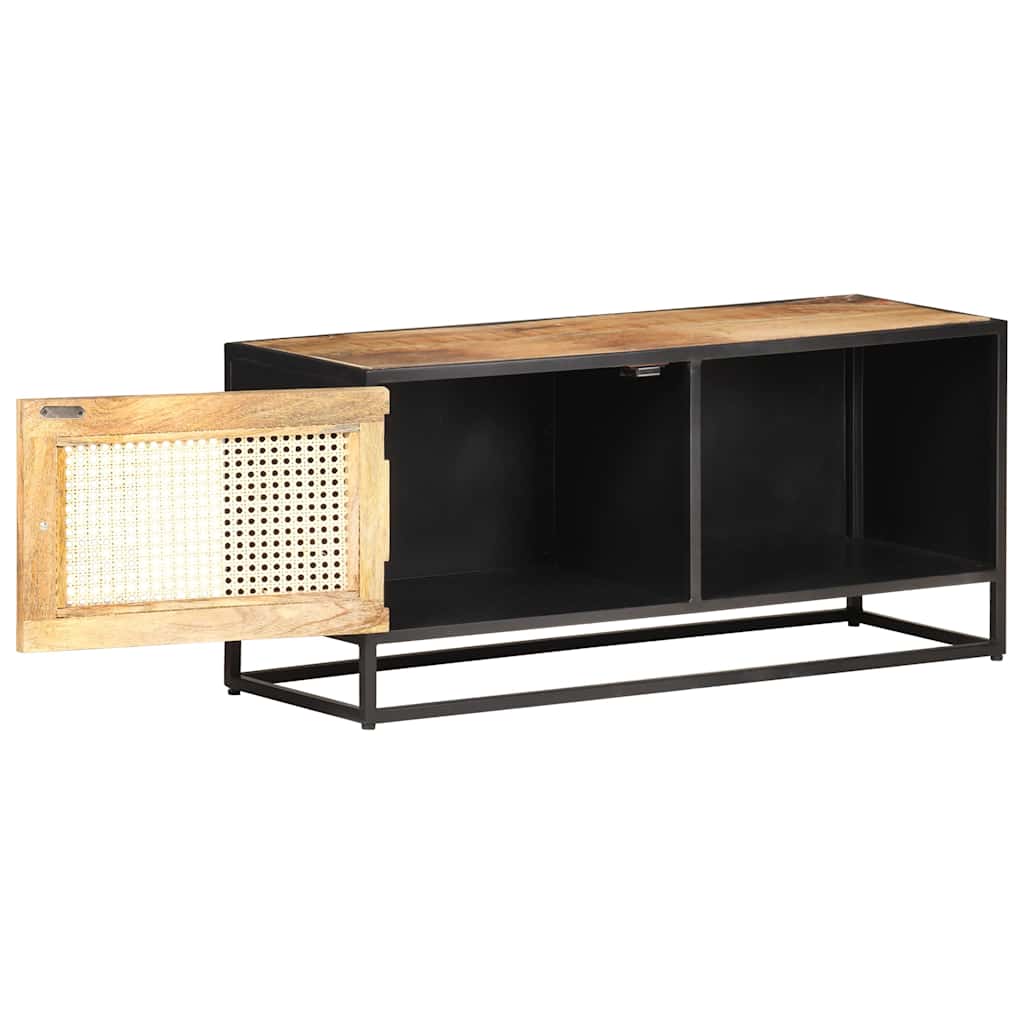 Vidaxl tv-meubel 90x30x40 cm ruw mangohout en natuurlijk riet