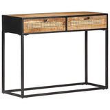 Vidaxl wandtafel 100x35x75 cm ruw mangohout en natuurlijk riet