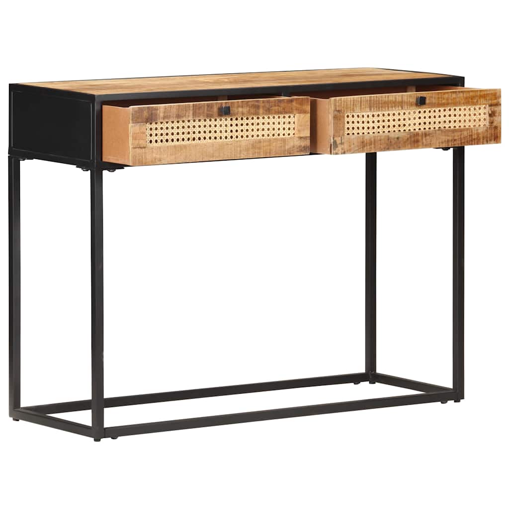 Vidaxl wandtafel 100x35x75 cm ruw mangohout en natuurlijk riet