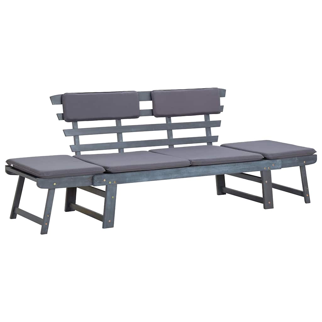 Vidaxl tuinbank met kussens 2-in-1 190 cm massief acaciahout grijs