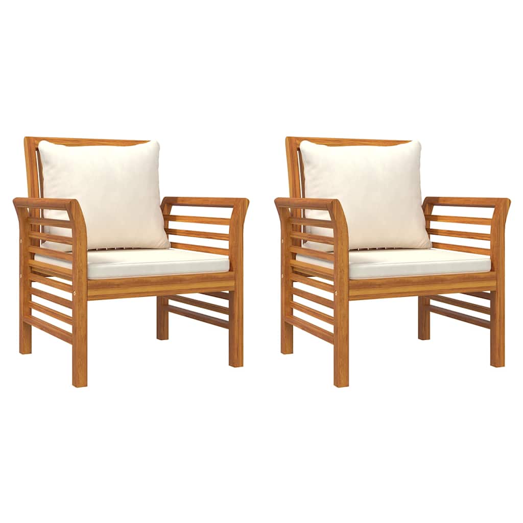 Vidaxl fauteuils 2 st met crèmewitte kussens massief acaciahout