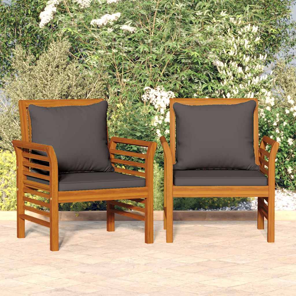 Vidaxl fauteuils 2 st met donkergrijze kussens massief acaciahout