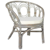 Vidaxl eetkamerstoel met kussen natuurlijk rattan en linnen grijs
