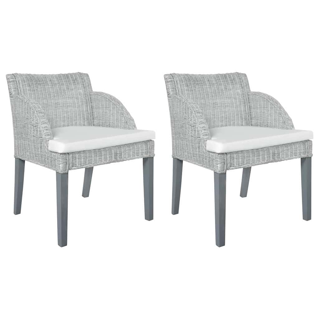 Vidaxl eetkamerstoelen 2 st met kussens natuurlijk rattan grijs