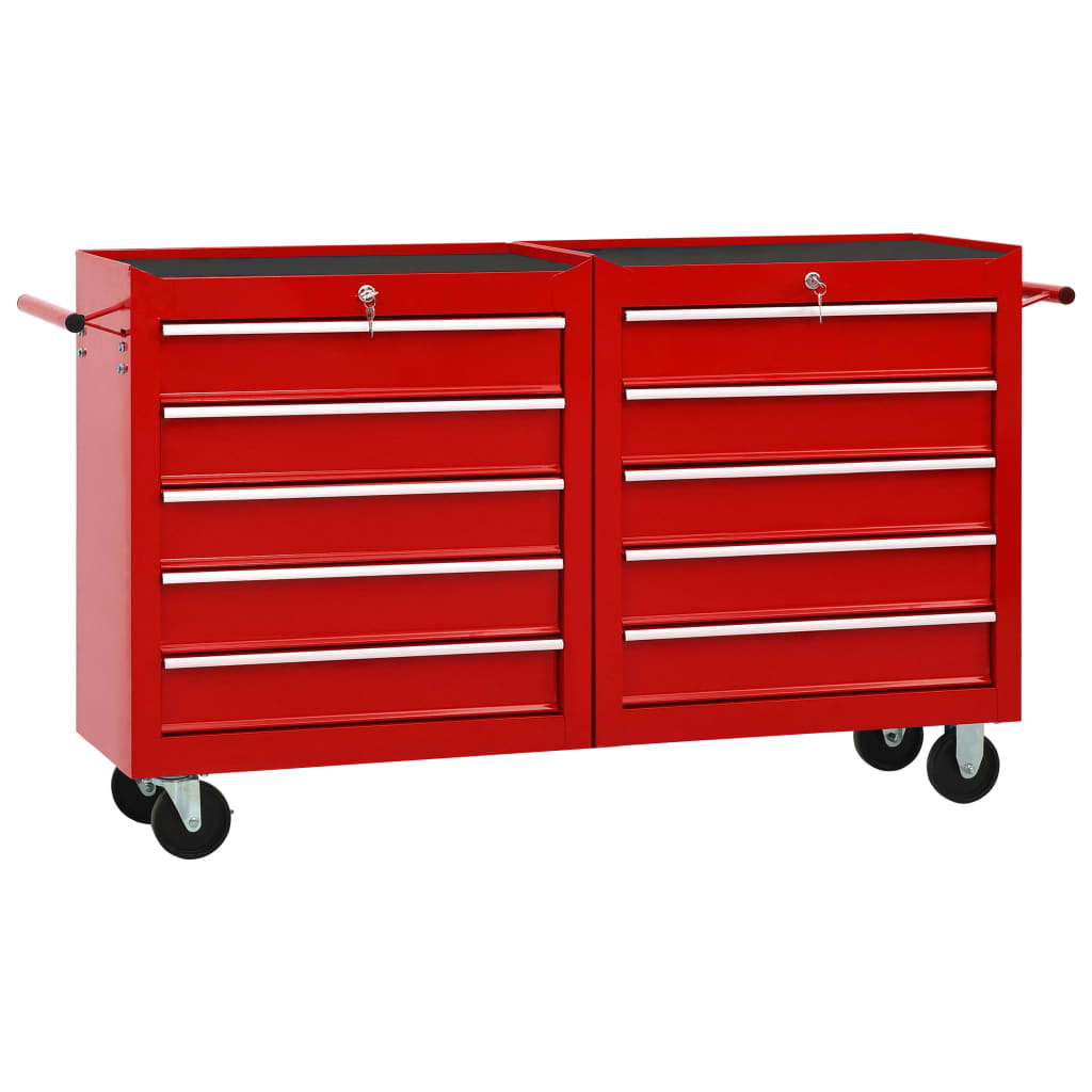 Vidaxl Tool Trolley con 10 cajones de acero rojo