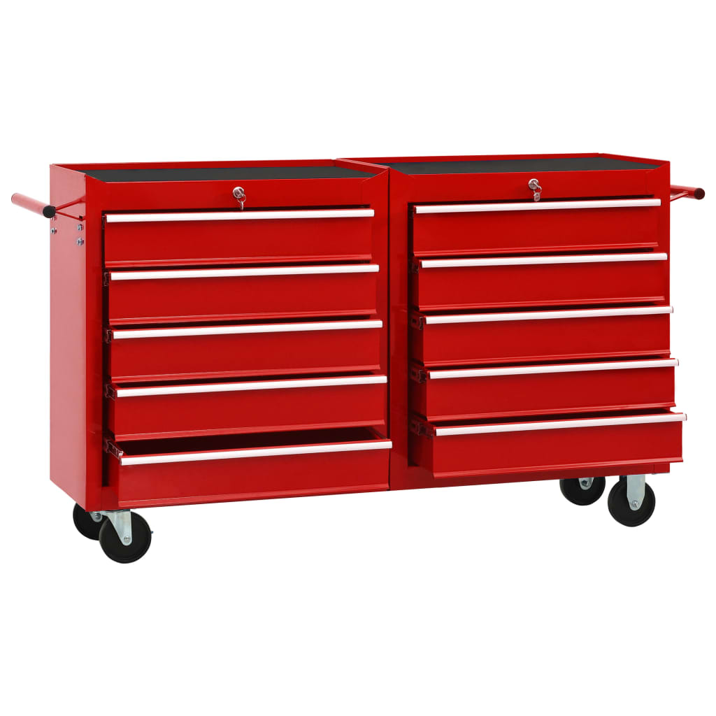 Vidaxl Tool Trolley con 10 cajones de acero rojo