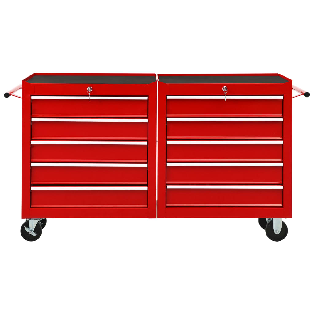 Vidaxl Tool Trolley con 10 cajones de acero rojo