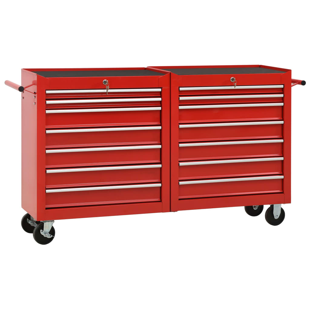 Vidaxl Tool Trolley con 14 cajones de acero rojo