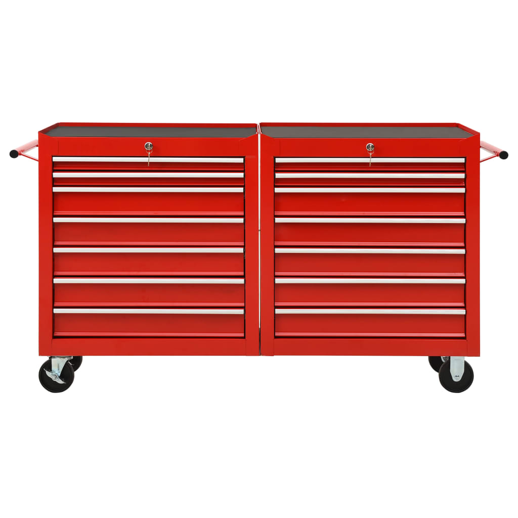 Vidaxl Tool Trolley con 14 cajones de acero rojo