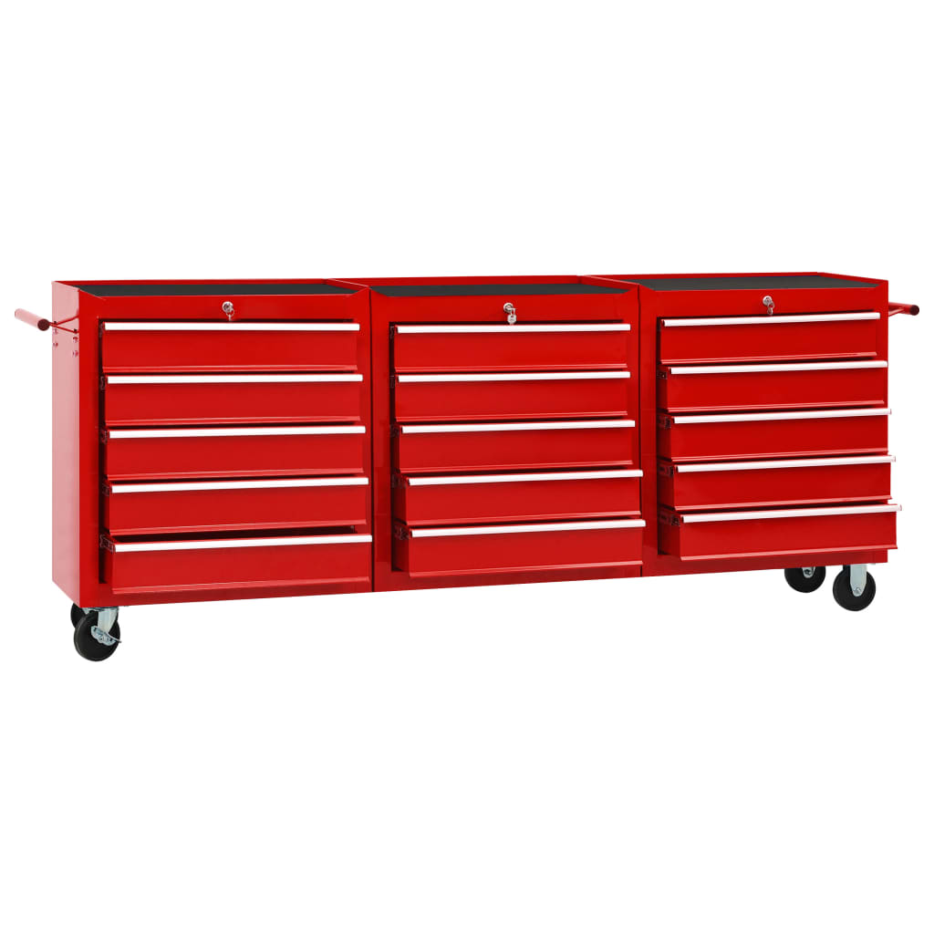 Vidaxl Tool Trolley con 15 cajones de acero rojo