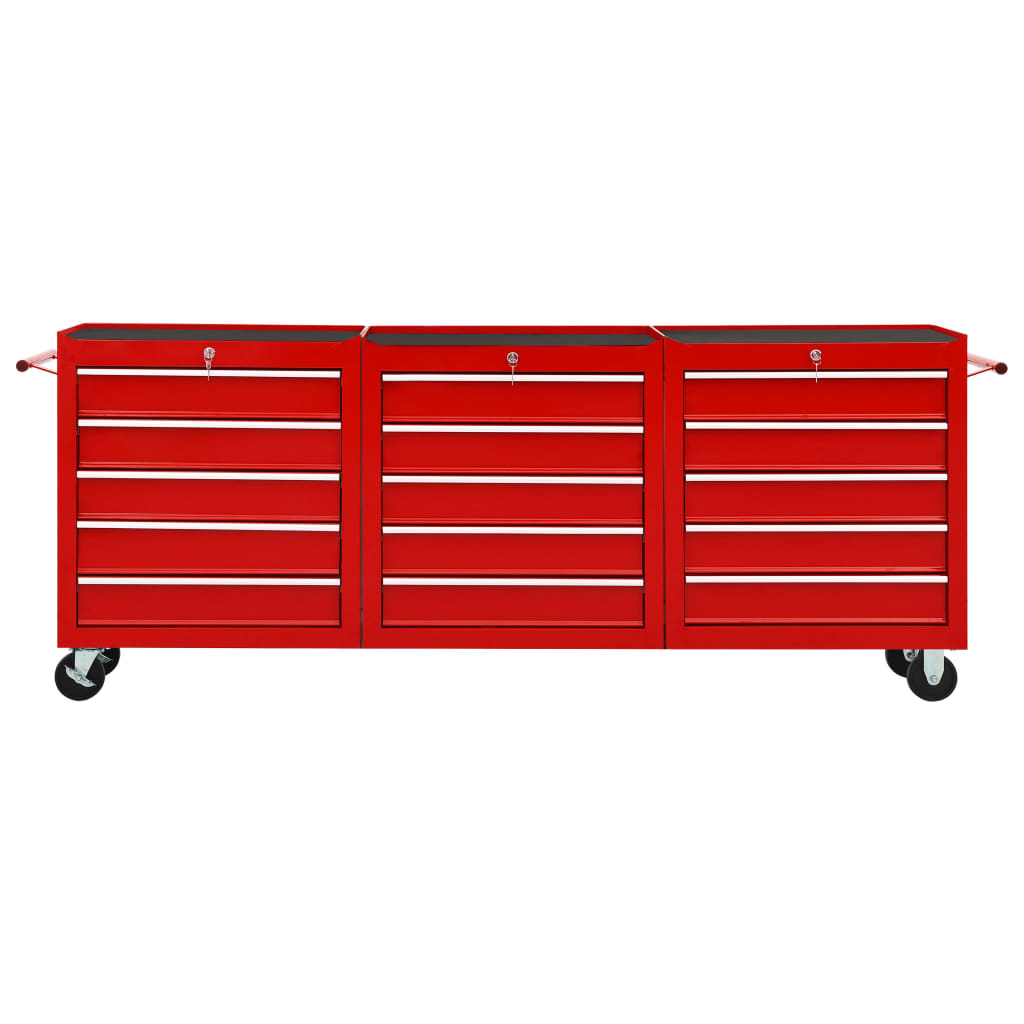 Vidaxl Tool Trolley con 15 cajones de acero rojo