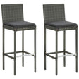 Vidaxl tuinbarkrukken met kussens 2 st poly rattan grijs