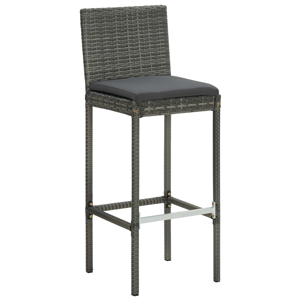 Vidaxl tuinbarkrukken met kussens 2 st poly rattan grijs
