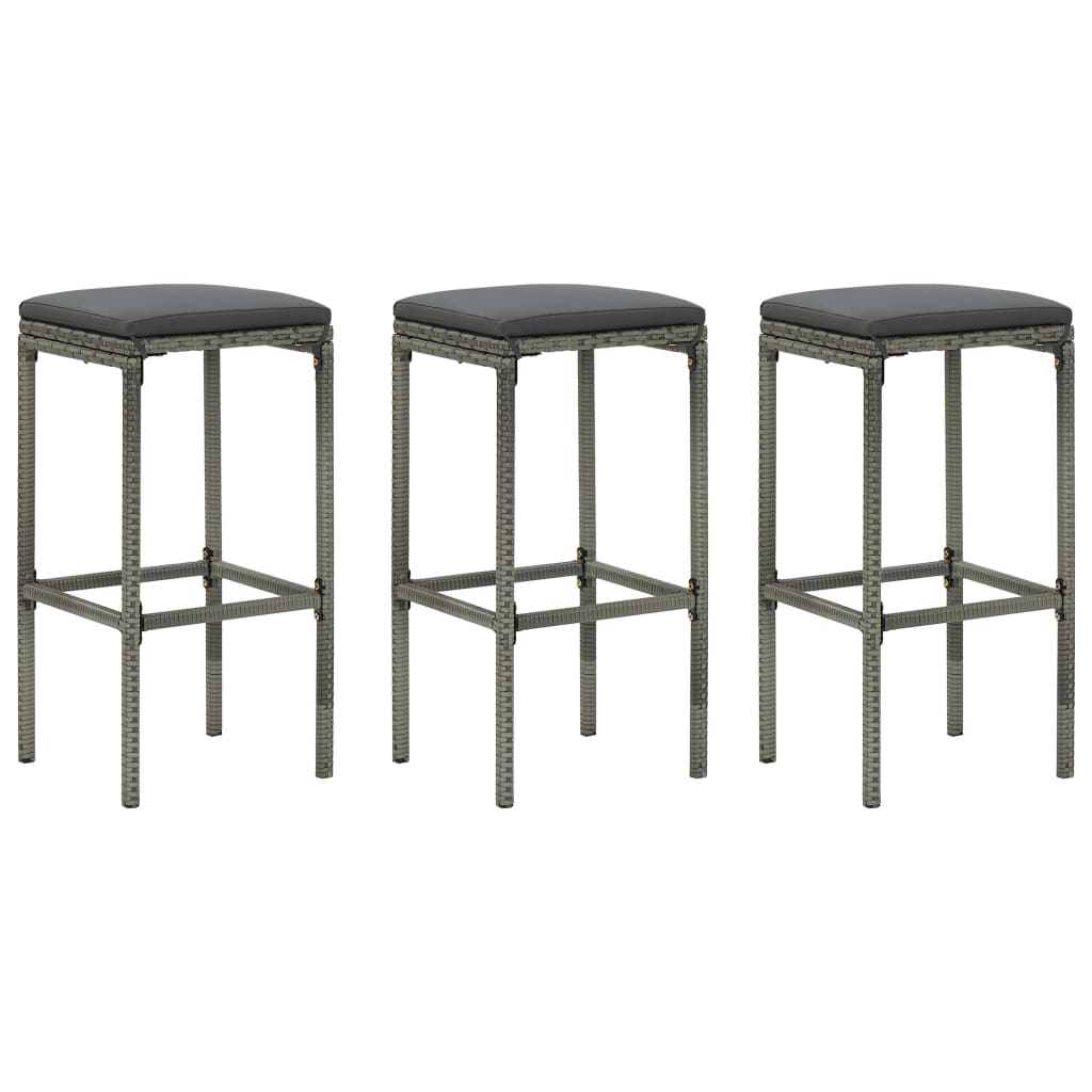 Vidaxl barkrukken met kussens 3 st poly rattan grijs