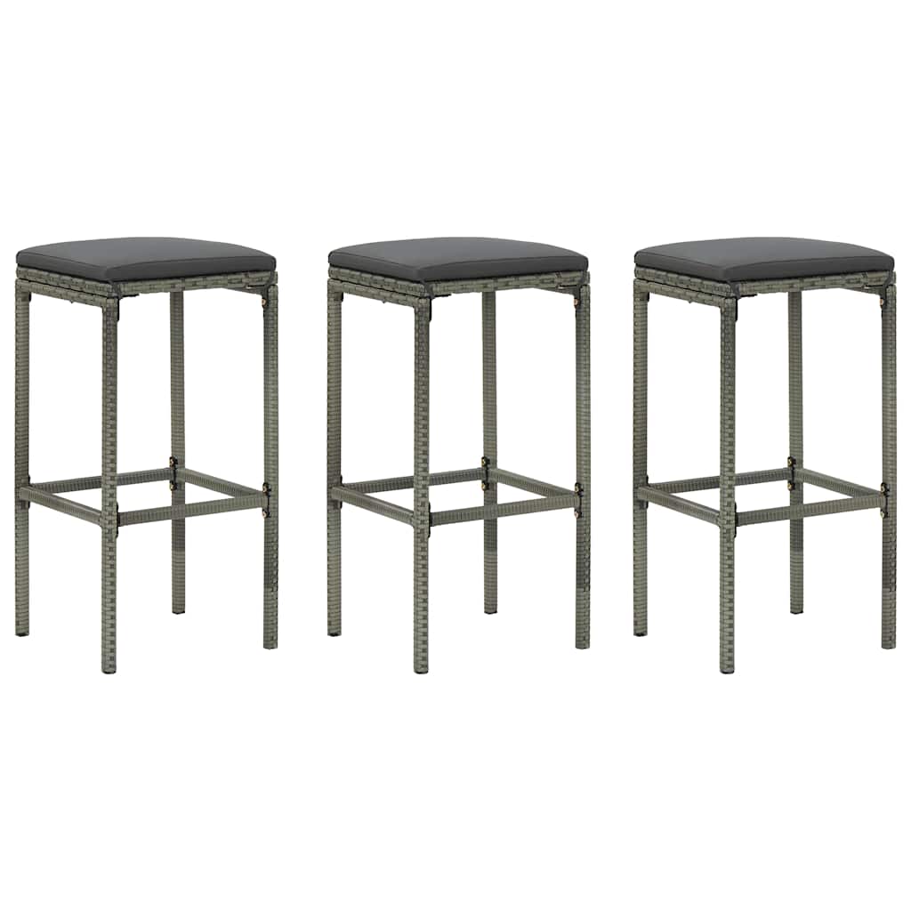 Vidaxl barkrukken met kussens 3 st poly rattan grijs