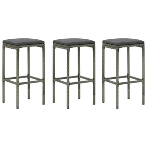 Vidaxl barkrukken met kussens 3 st poly rattan grijs
