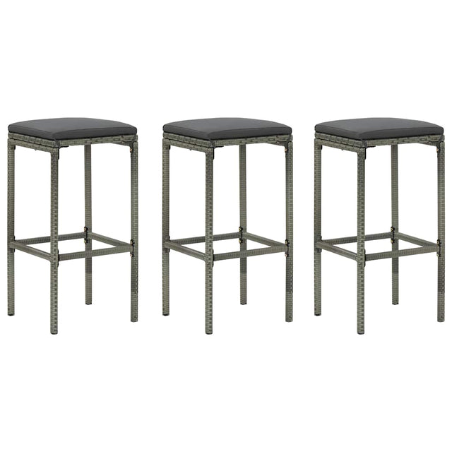 Vidaxl barkrukken met kussens 3 st poly rattan grijs