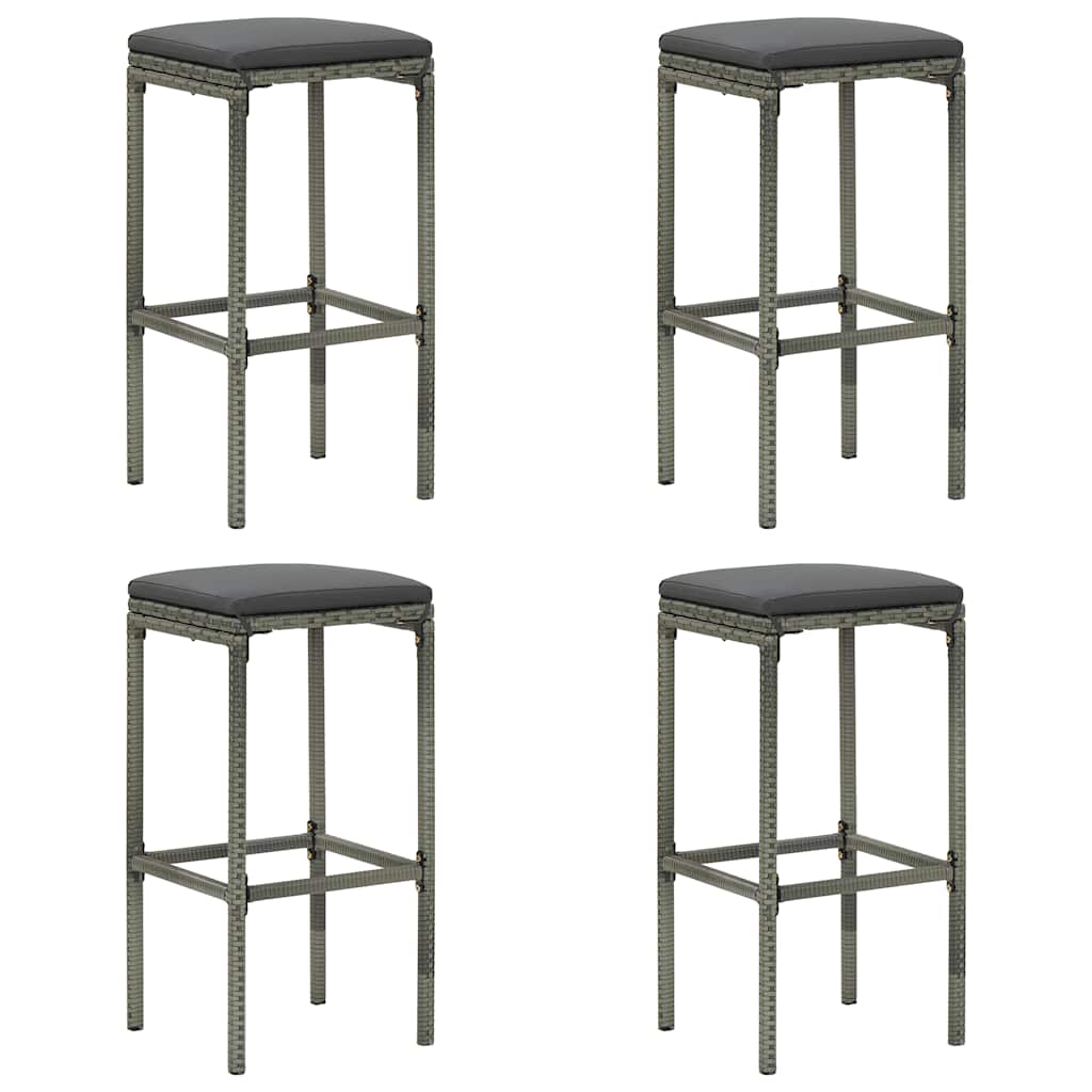 Vidaxl barkrukken met kussens 4 st poly rattan grijs