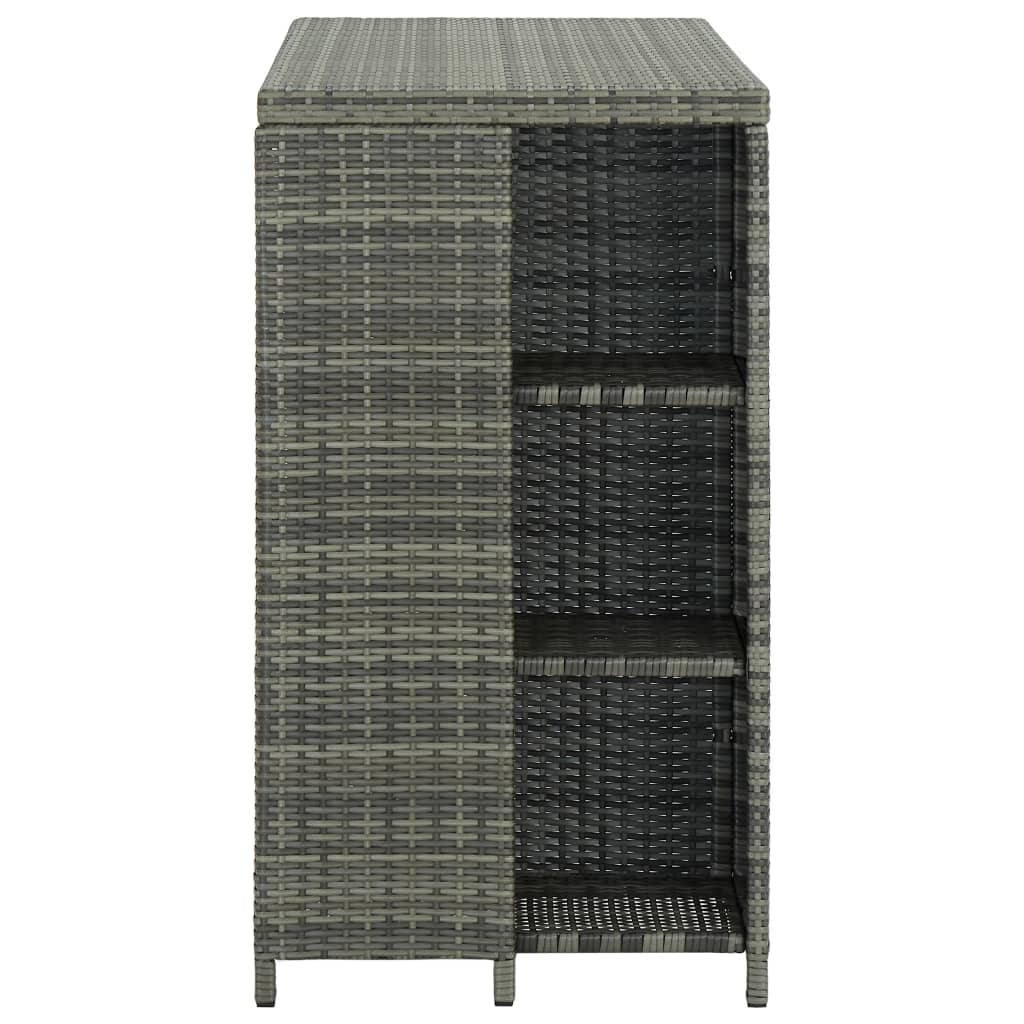 Vidaxl bartafel met opbergrek 120x60x110 cm poly rattan grijs