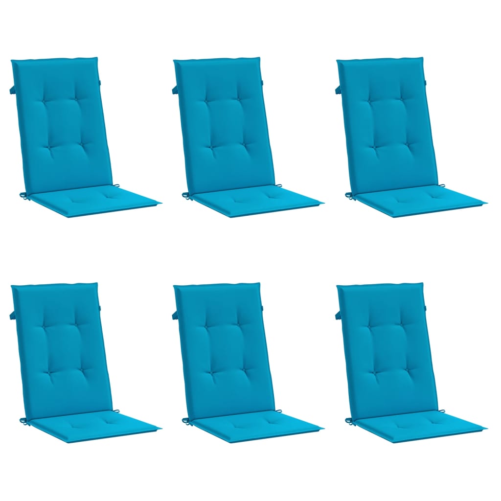 Cojines de silla de jardín de Vidaxl 6 st alto trasero 120x50x3 cm tela azul