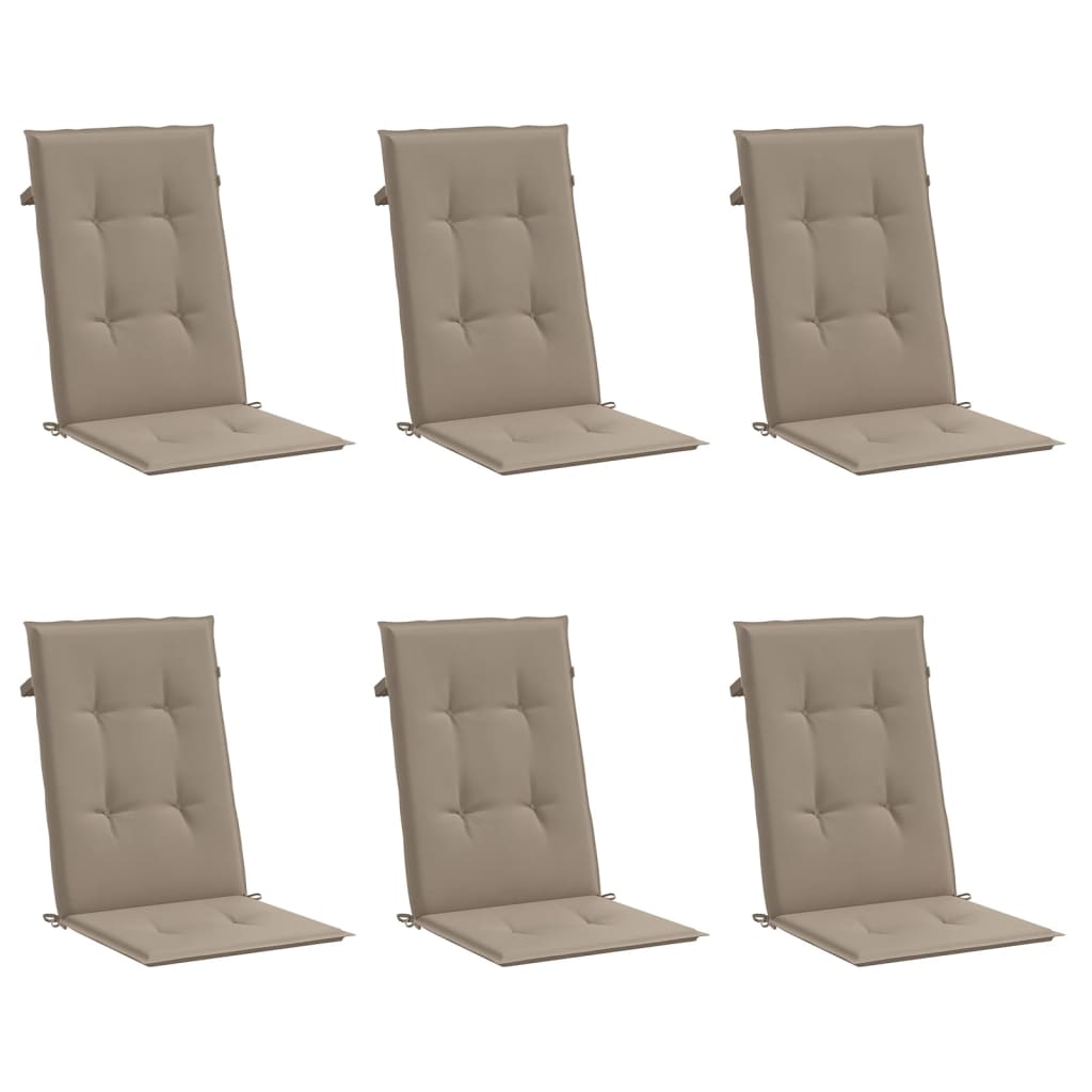 Coussins de chaise de jardin vidaxl 6 st dos haut 120x50x3 cm tissu taupe