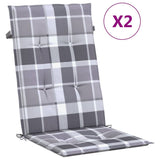 Vidaxl tuinstoelkussens 2 st hoge rug ruitpatroon 120x50x3 cm grijs