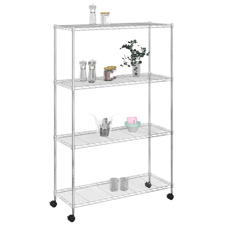 Vidaxl opbergrek 4-laags met wielen 200 kg 90x35x142 cm chroomkleurig