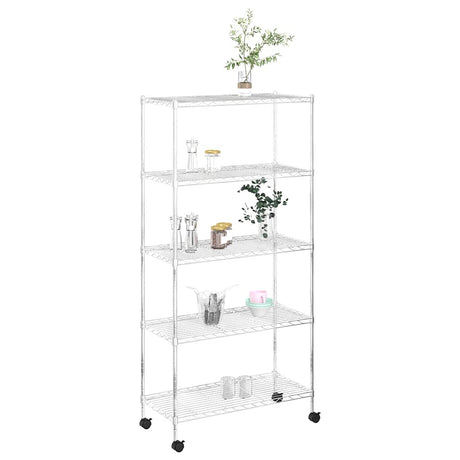 Vidaxl opbergrek 5-laags met wielen 250 kg 75x35x155 cm chroomkleurig