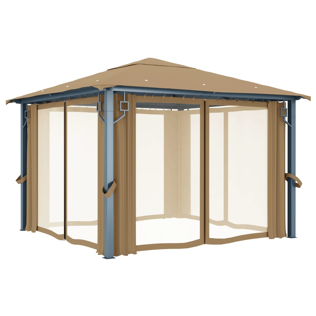 Vidaxl Arbor med gardin 300x300 cm aluminium taupe