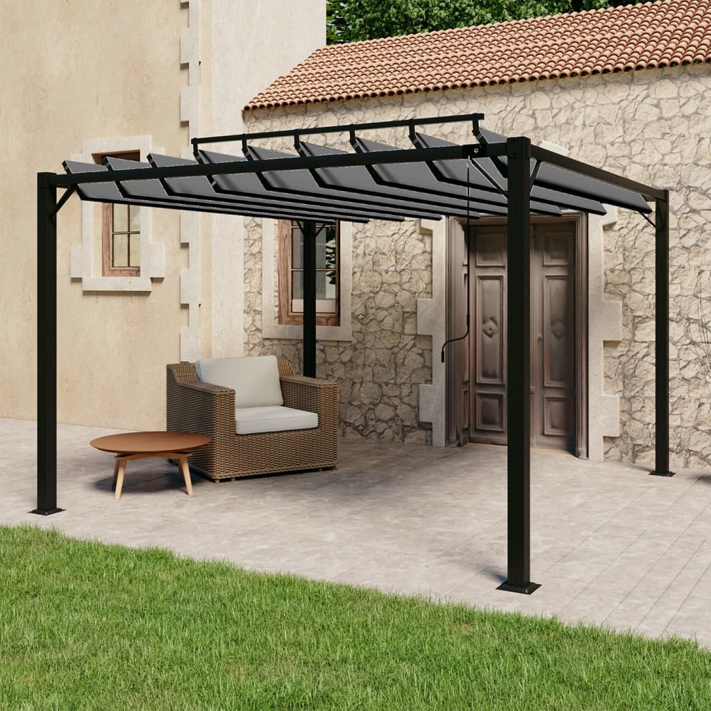 Vidaxl Arbor mam Slat Daach 3x3 m Stëbs an Aluminium Anthracite -Colored