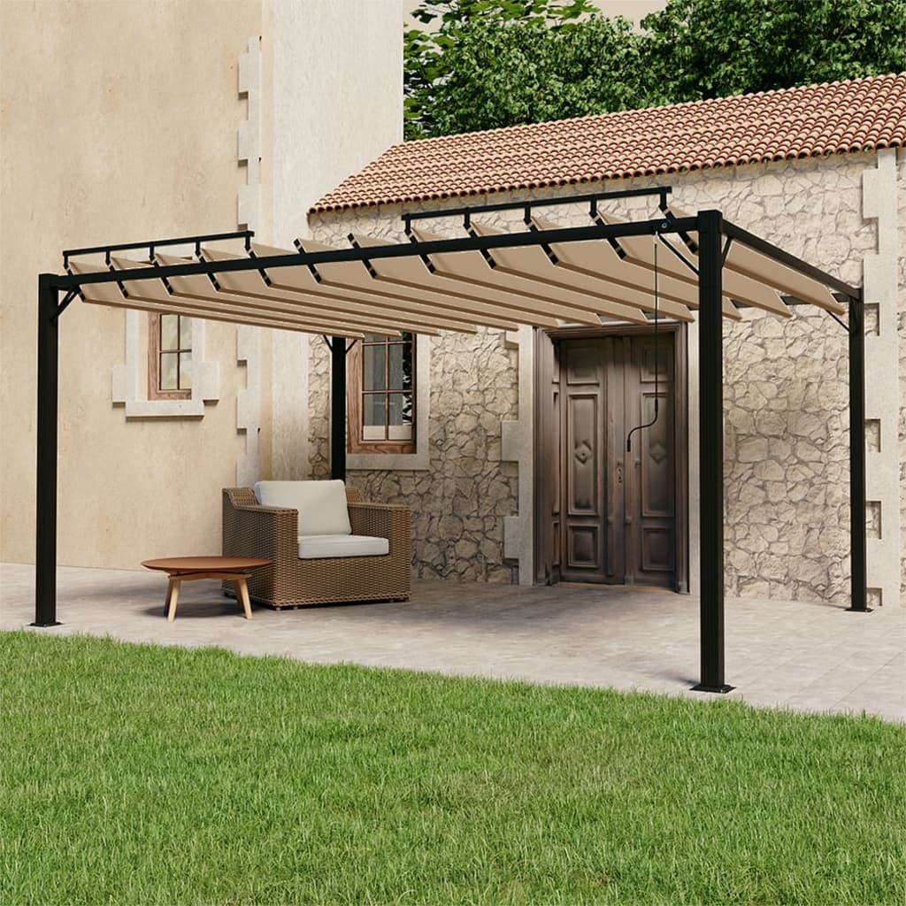 Vidaxl Arbor con tetto a stecca 3x4 m polvere e taupe in alluminio