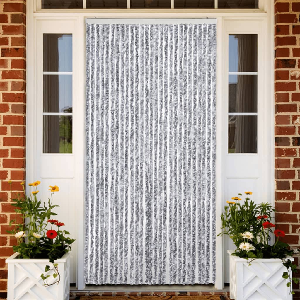 Vidaxl Fly Curtain 118x220 cm Chenille White and Grey