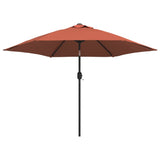 Vidaxl Parasol con iluminación LED y polo de acero de 300 cm de 300 cm de terracota