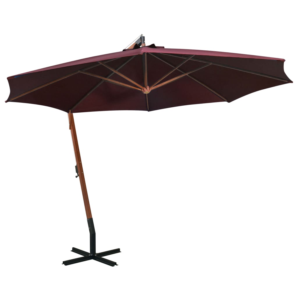 Parasol flottant vidaxl avec pôle 3,5x2,9 m de pin solide Bordeaux rouge