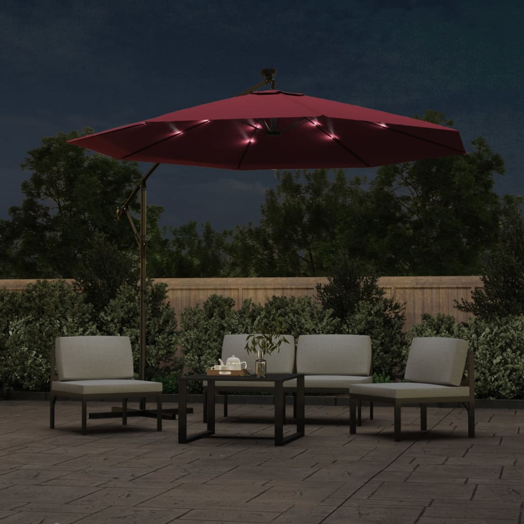 Parasol flottant vidaxl avec led à LED et en acier rouge