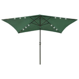 Parasol vidaxl avec LED et poteau en acier 2x3 m vert