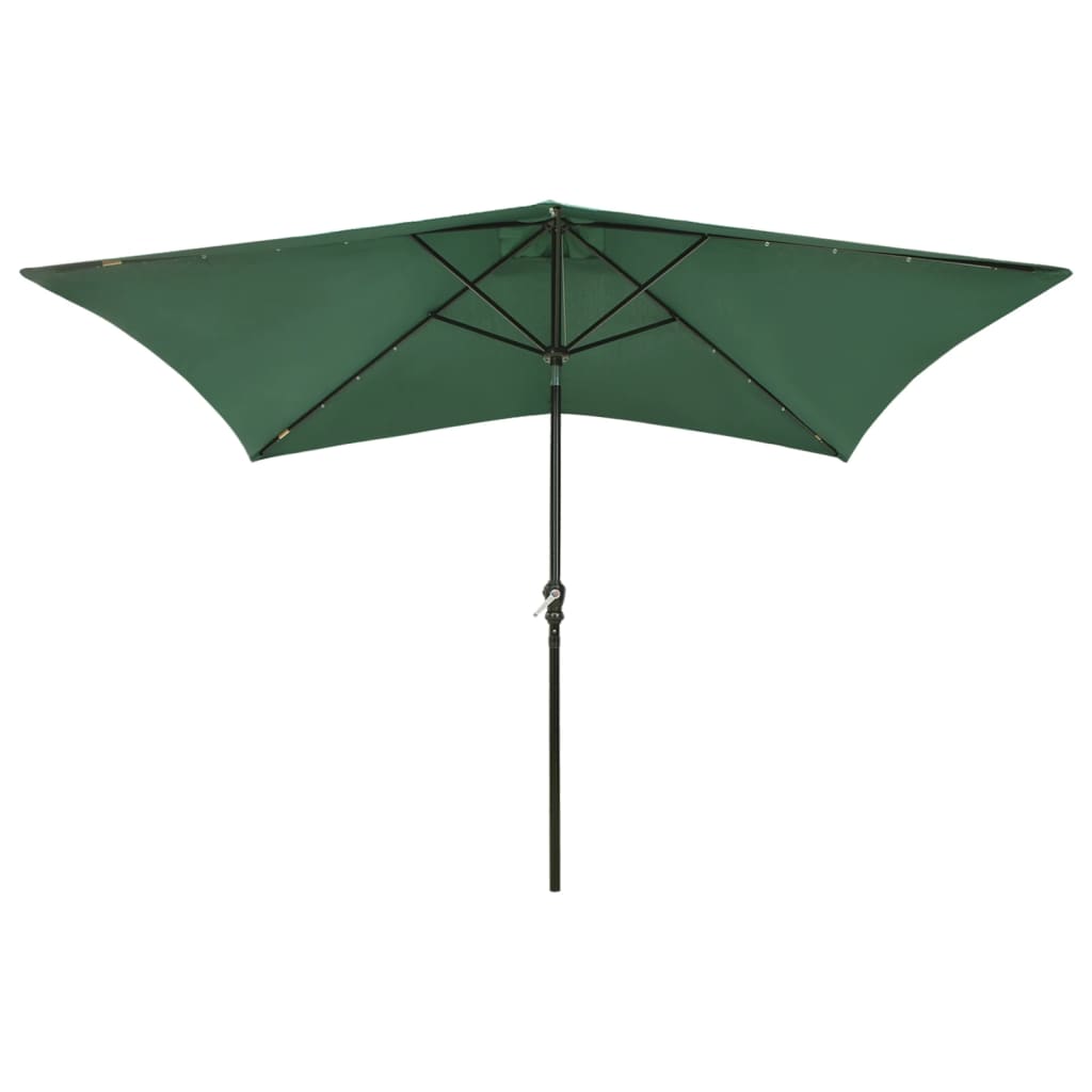 Parasol vidaxl avec LED et poteau en acier 2x3 m vert