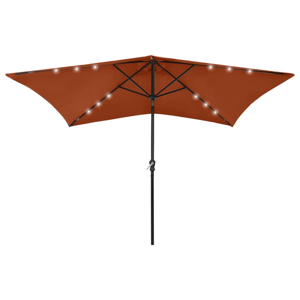 Parasol Vidaxl con LED y poste de acero 2x3 m Terracotta