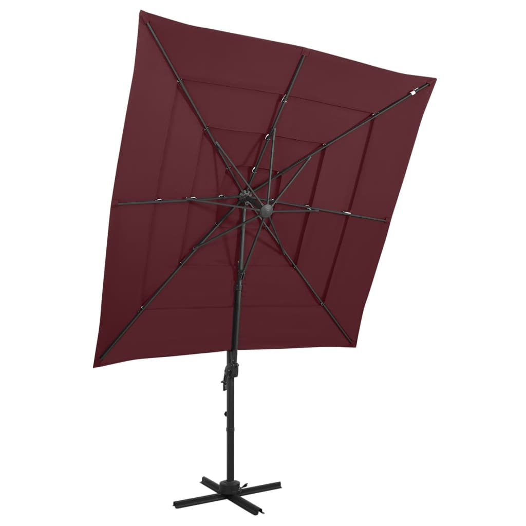 Vidaxl Parasol 4-vrstva s hliníkovým pólem 250x250 cm Burgundská červená