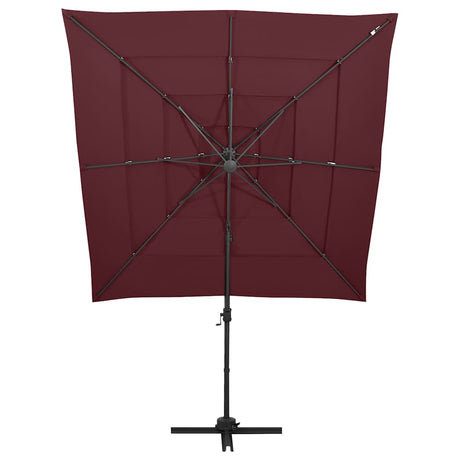 Vidaxl parasol 4-laags met aluminium paal 250x250 cm bordeauxrood