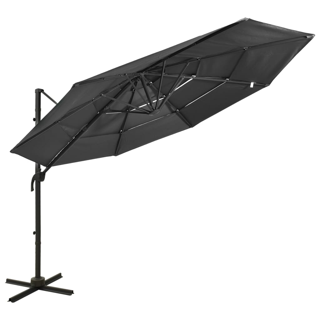 Vidaxl parasol 4 couches avec poteau en aluminium 3x3 m de couleur anthracite