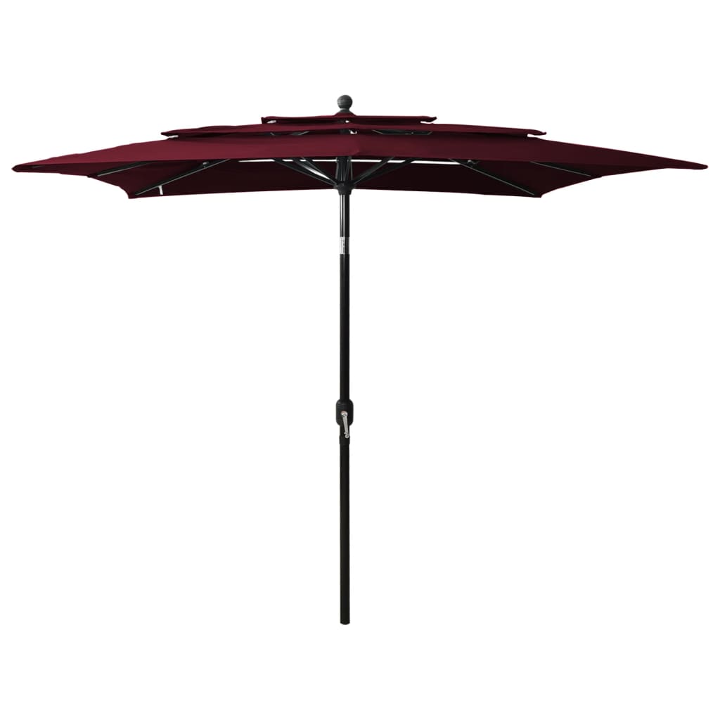 Vidaxl Parasol 3-lags med aluminiumstang 2,5x2,5 m Bordeaux rød