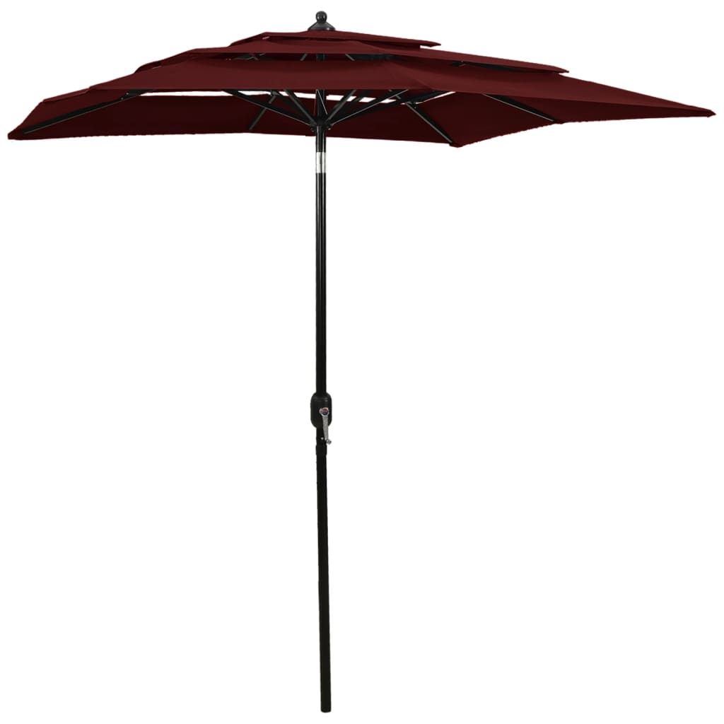 Vidaxl Parasol 3-lags med aluminiumstang 2x2 m Bordeaux rød